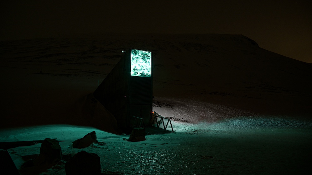 Das Global Seed Vault auf Spitzbergen während der Polarnacht