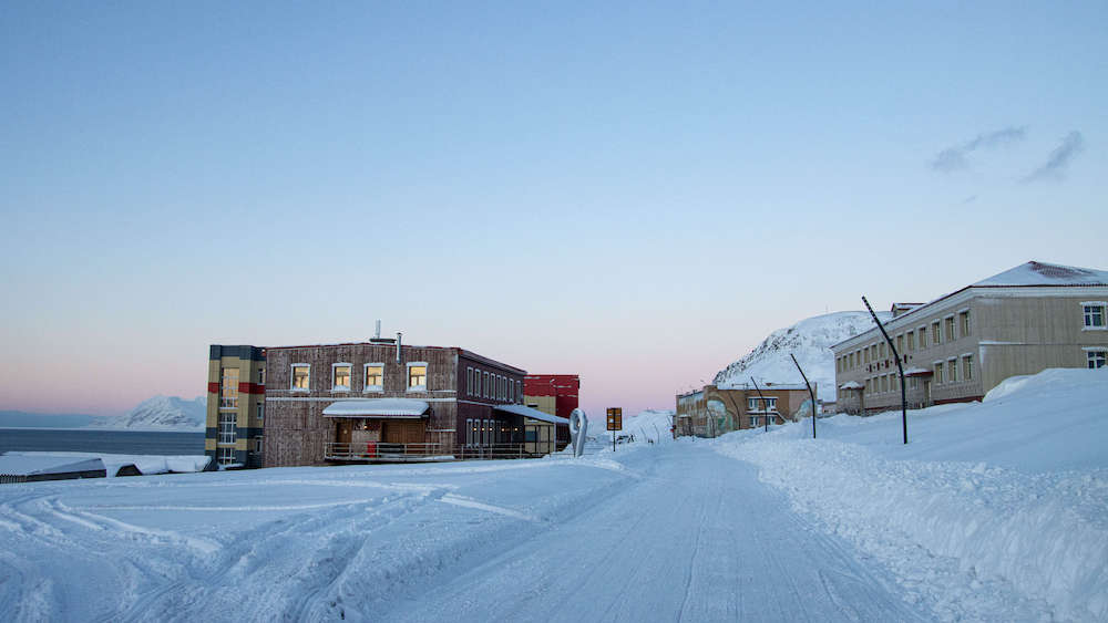 Downtown Barentsburg in the blue hour