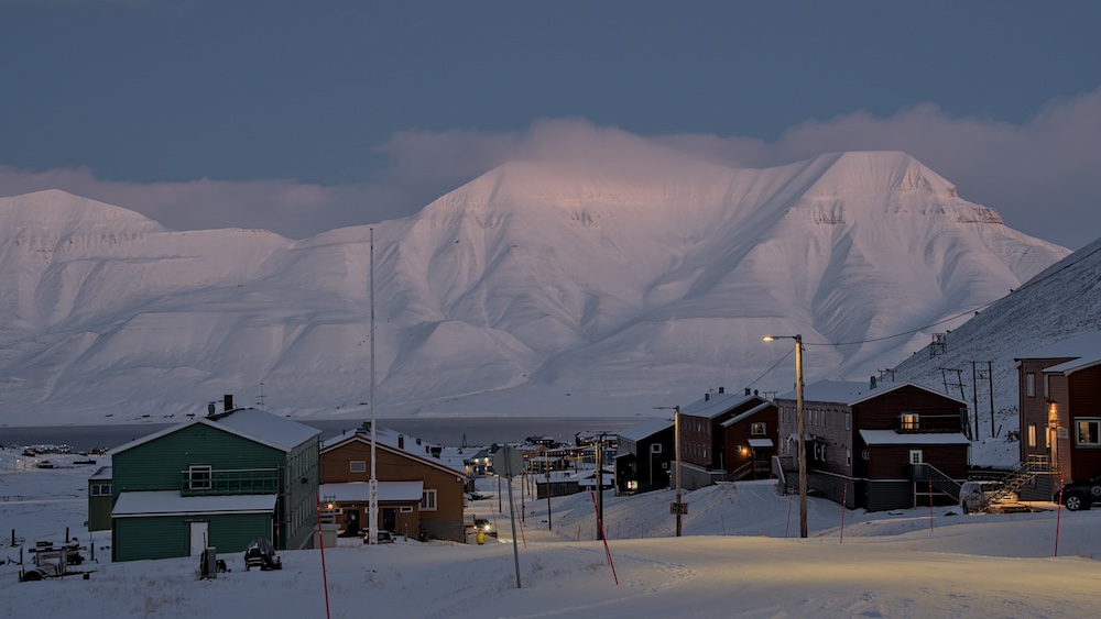 Longyearbyen in October from Nybyen with mountains in the background