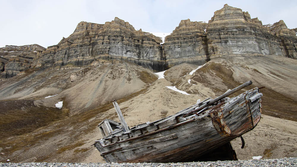 A shipwreck on the beach of Svalbard